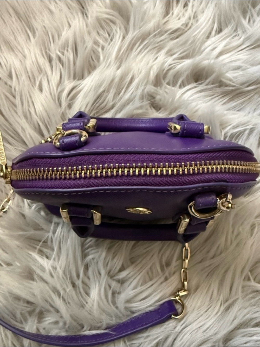 Tory Burch Purple Mini Robinson Dome Satchel Gold toned accents - Picture 3 of 12
